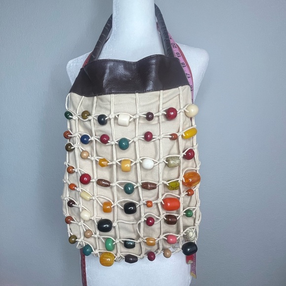 Rare Unique Vintage Mudd Multicolor Crochet Net Beaded Shoulder